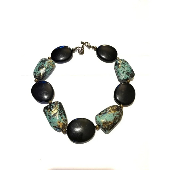 Necklace with turquoise, onyx and gold filled - Picture 1 of 2